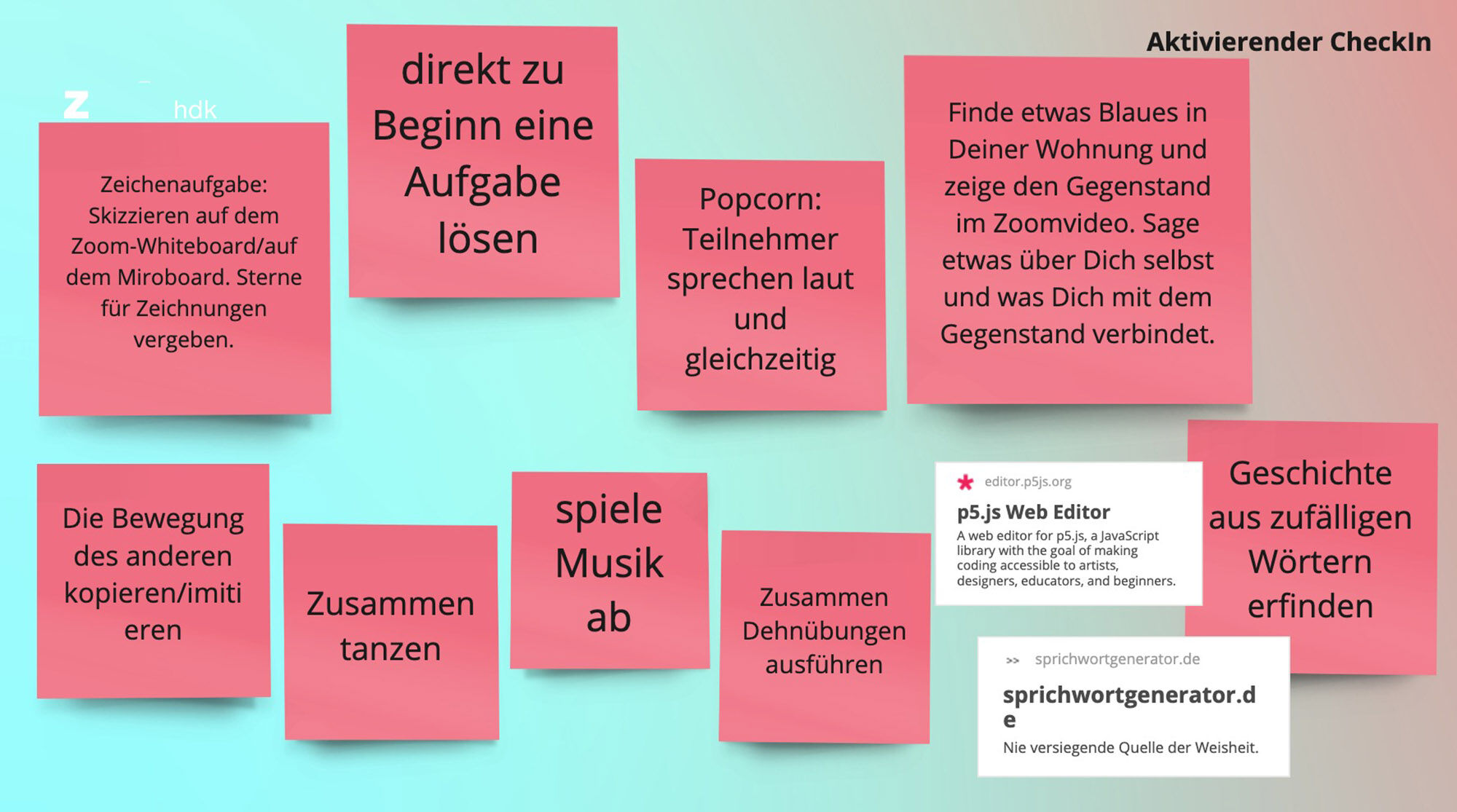 Aktivierende CheckIn Methoden und Tools