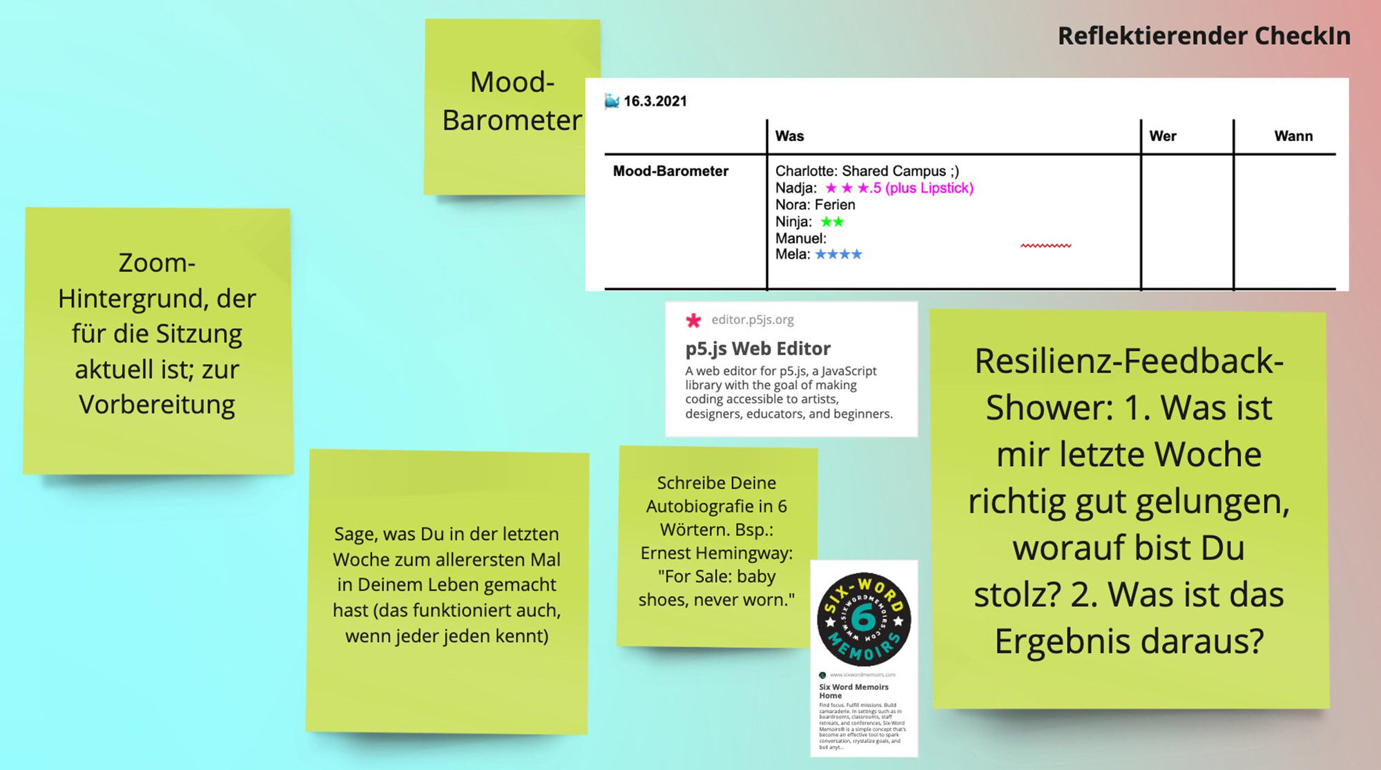 Reflektierende CheckIn Methoden und Tools